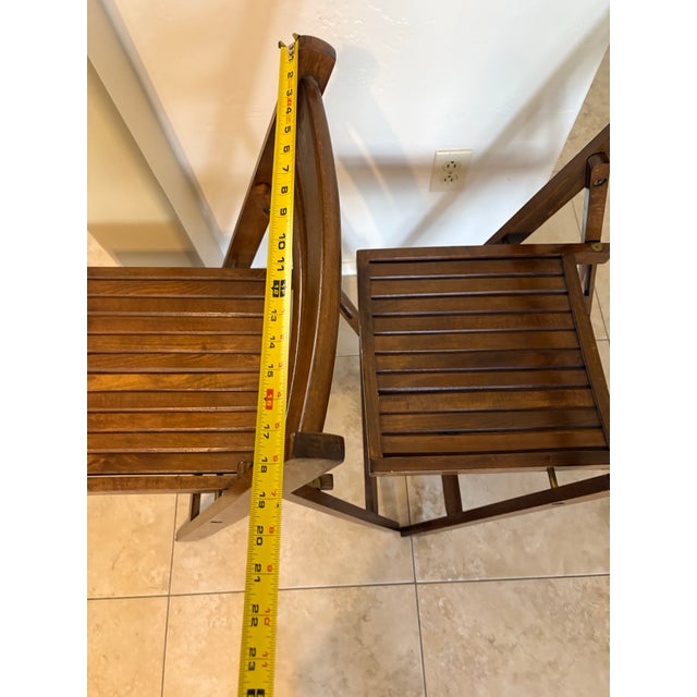 A Pair of Vintage Mid-Century Wooden Slatted Folding Chairs For Sale - Image 12 of 12
