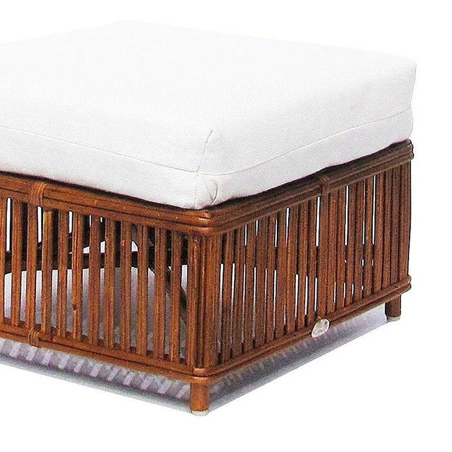 1990s Art Deco Presidents Nantucket Stick Walnut Finished Reed Rattan Otttoman For Sale - Image 4 of 4