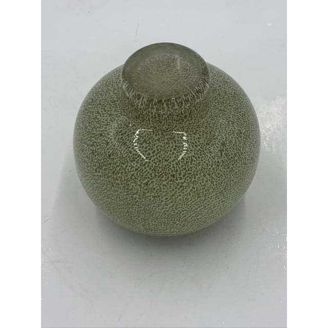 Mid-Century Studio Art Glass Pedestal Squat Vase - Seafoam Mottle 5" For Sale - Image 4 of 6