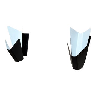 French-Italian Design Pablo Romo Black Metal Wall Sconce Pair For Sale