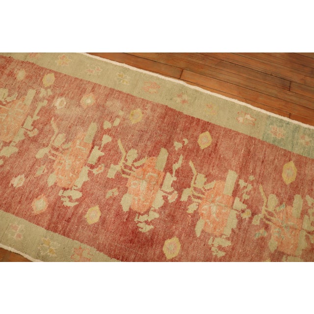 One of a kind, mid 20th-century Hand-knotted Turkish Anatolian Runner with warm mellow colors.. Professionally Washed &...