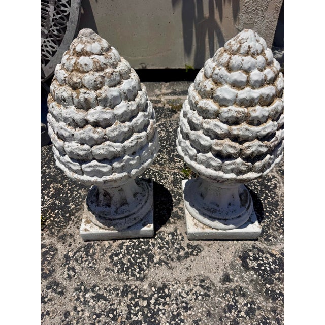 Pair of Vintage Weathered Pinecone Garden Finials For Sale - Image 10 of 11