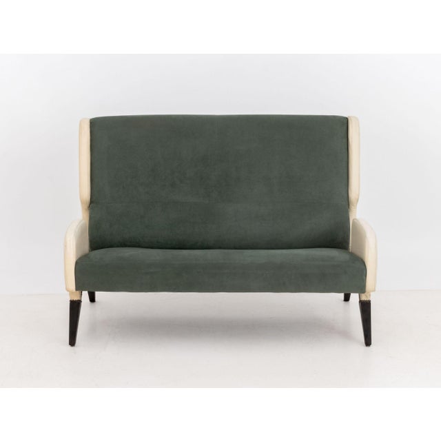 Original Gio Ponti (Italian, 1891-1979) for Hotel Parco dei Principi Two-Seat Sofa, Cassina, Italy, 1960s, green suede and...