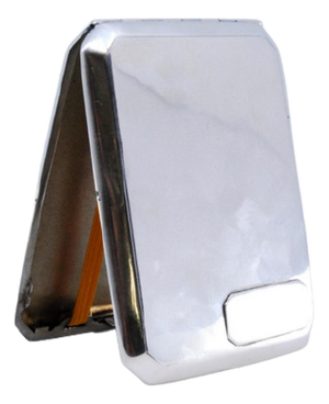 Silver Cigarette Case with Beveled Corners, Monogram Card and Hinged Lid