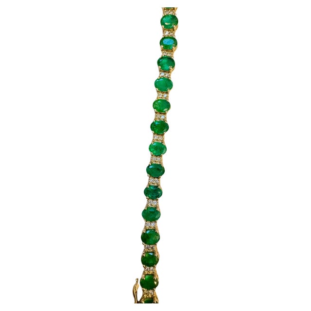 12 Carat Natural Emerald & 1 Carat Diamond Tennis Bracelet 14 Kt Yellow Gold For Sale - Image 18 of 18
