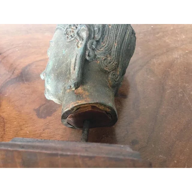 Wood Antique Bronze Bust of Buddha Mounted on a Wood Stand For Sale - Image 7 of 11