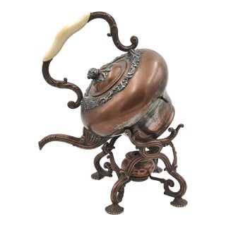 Late 19th Century Rare Gabriel Desbrueres French Silver Plate Spirit Kettle Authentic Patina For Sale