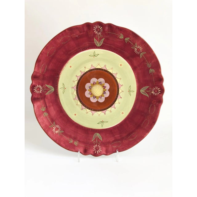 Vintage Boho Chic Hand Pink Painted Monumental Wall Plate For Sale In Boston - Image 6 of 6