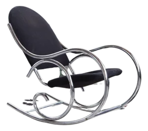 70s Sculptural Chrome + Black Velour Rocking Chair Rocker Manner Milo Baughman