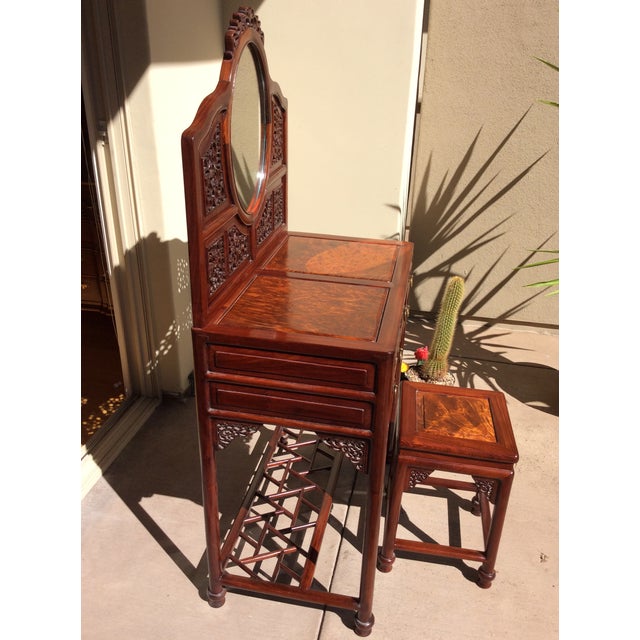 20th Century Chinese Burl Wood and Blackwood Dressing Table with Stool - 2 Pieces For Sale - Image 4 of 12