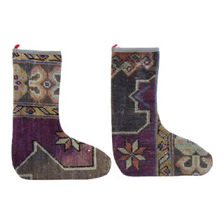 Christmas Holiday Stockings Created From an Antique Turkish Rug - Set of 2 For Sale