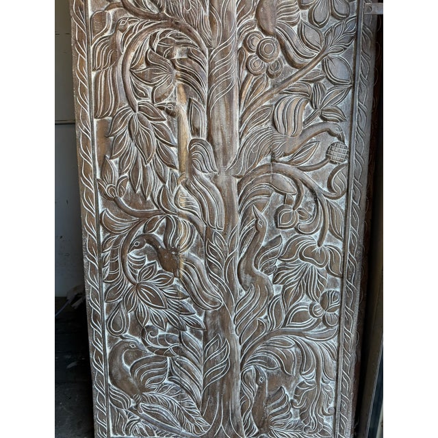 Vintage Tree of Life Carved Barn Door Panel in Reclaimed Wood | Handcrafted Nature-Inspired 84x36 For Sale - Image 4 of 7