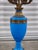 French Antique French Blue Opaline Glass & Bronze Candelabra Table Lamp For Sale - Image 3 of 16