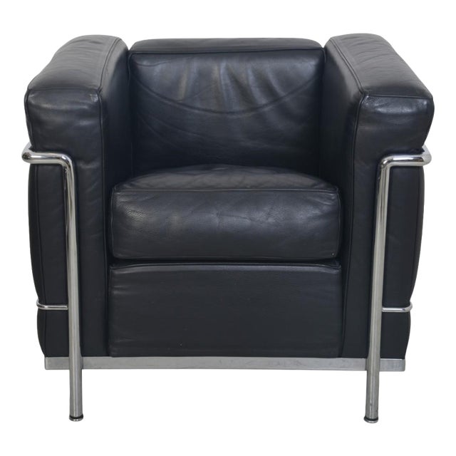 LC2/1 Chair in Black Pelle Leather by Le Corbusier, 2000s For Sale