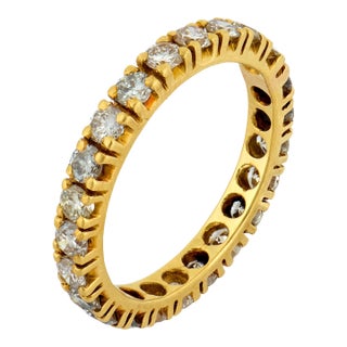 Vintage 1.40 Carat Round Brilliant Cut Diamond 18k Yellow Gold Eternity Band, Size 6.25 For Sale