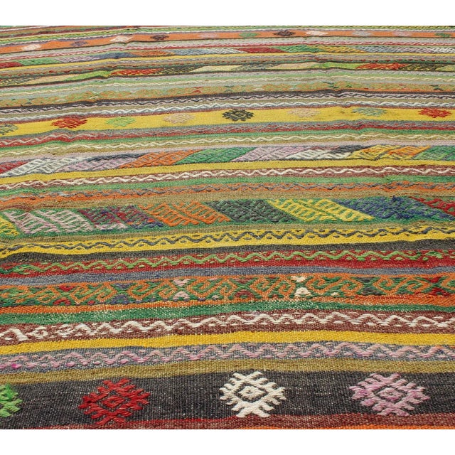 Mid 20th Century Vintage Turkish Kilim Rug With Colorful Stripe and Diamond Motif Designs For Sale In Atlanta - Image 6 of 12