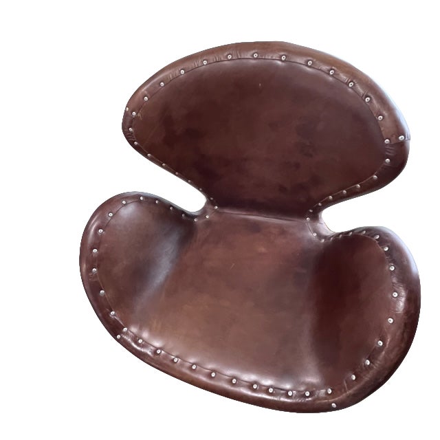 Restoration Hardware Restoration Hardware Aviator Leather and Aluminum Swivel Chair For Sale - Image 4 of 12