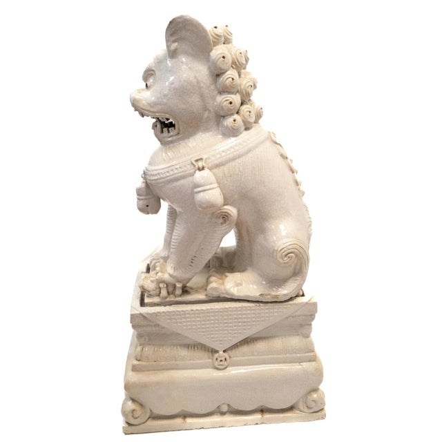 Large Garden Chinese White Ge-Type Crackle Glazed Foo Dog Lion For Sale - Image 4 of 13