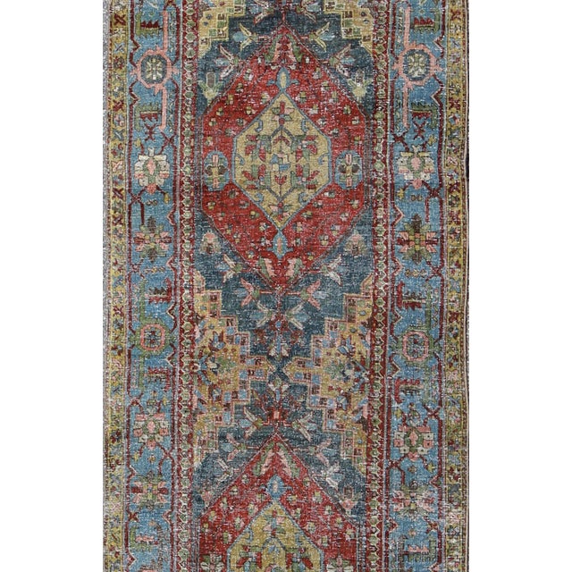 Tribal Heriz Runner Antique Persian With Three Sub-Geometric Medallions 3 X 11 For Sale - Image 3 of 10