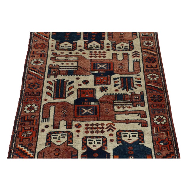 Tribal 1950s Vintage Tribal Rug in Terracotta, Blue and Orange Pictorial Motifs For Sale - Image 3 of 7