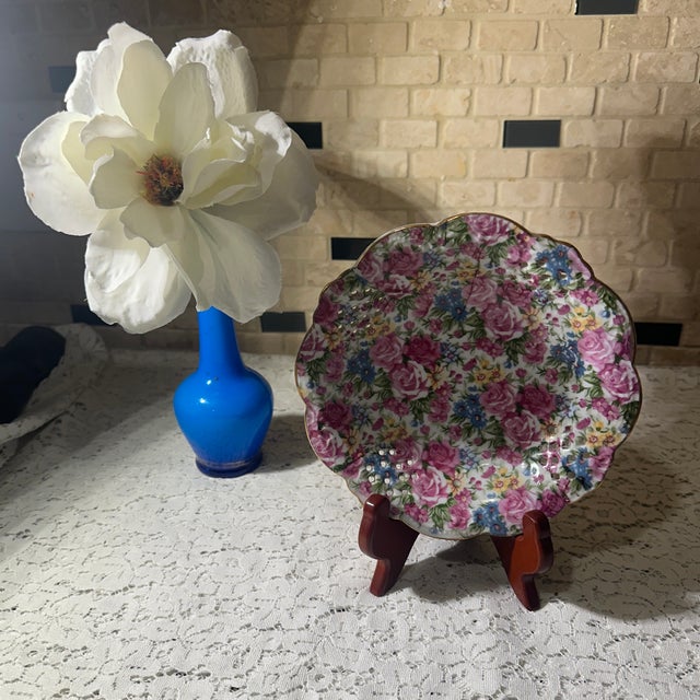 Art Deco Vintage Porcelain Chintz Plate For Sale - Image 3 of 4