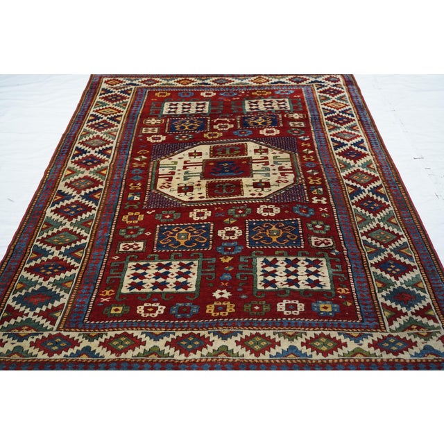 Burgundy Antique Caucasian Kazak Rug 5’3” X 8’0" For Sale - Image 8 of 10