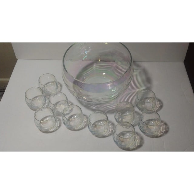 1960s 1960s Iridescent Punch Bowl & 10 Cups For Sale - Image 5 of 9