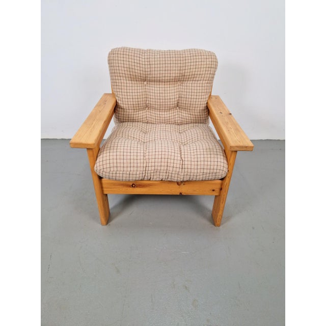 Vintage Brutalist Armchair in Pine and Fabric, 1970s For Sale - Image 4 of 9