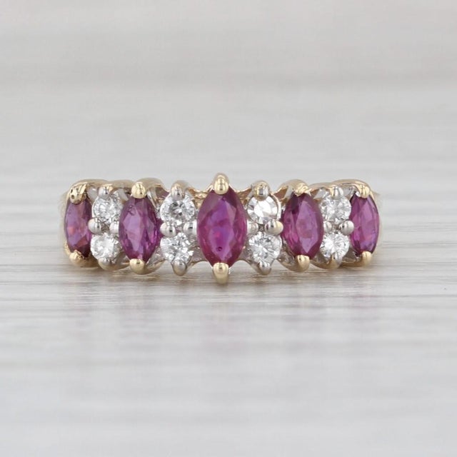 Red 0.78ctw Ruby Diamond Tiered Ring 14k Yellow Gold Rooftop Pyramid Size 5.75 For Sale - Image 8 of 8