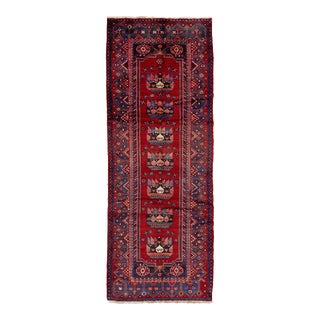 Red Handmade Designed Hamadan Wool Runner From the 1960s For Sale