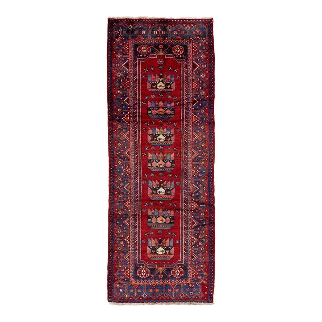 Red Handmade Designed Hamadan Wool Runner From the 1960s For Sale