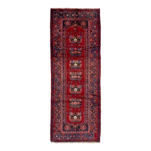 Red Handmade Designed Hamadan Wool Runner From the 1960s