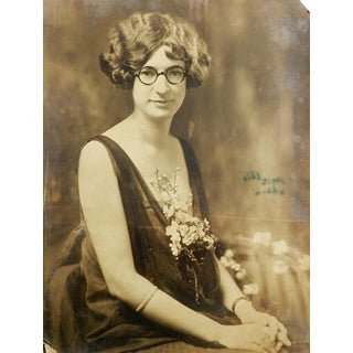C.1920 Flapper Girl With Glasses & Plunging Neckline Portrait Photo For Sale