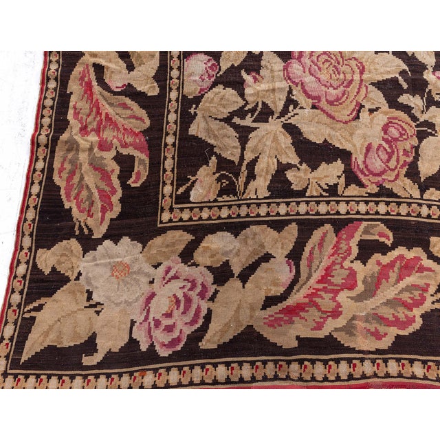 19th Century 19th Century Russian Bessarabian Floral Handmade Wool Rug For Sale - Image 5 of 9