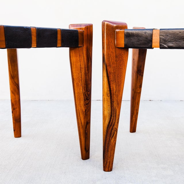 Brown Vintage 1960s Sculptural Stools in Solid Teak & Saddle Leather Attributed to Edmond Spence For Sale - Image 8 of 15