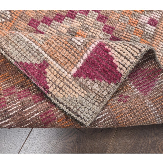 Orange 2'5x12'8 Vintage Orange Geometric Turkish Hand-Knotted Runner Rug For Sale - Image 8 of 9