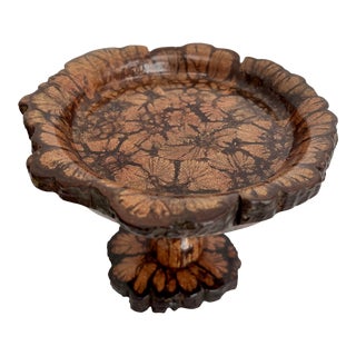 Vintage Chrysanthemum Wood Pedestal Bowl For Sale