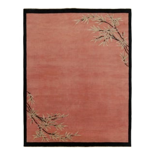 Chinese Art Deco Style Rug in Pink Open Field With Floral Patterns For Sale