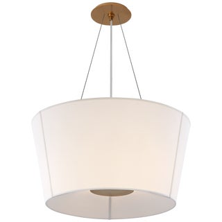 Barbara Barry for Visual Comfort Signature Hoop Medium Inverted Hanging Shade in Soft Brass with Linen Shade For Sale