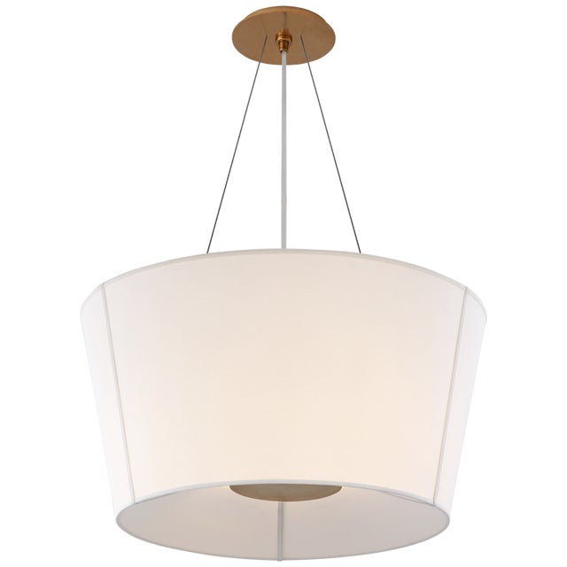 Barbara Barry for Visual Comfort Signature Hoop Medium Inverted Hanging Shade in Soft Brass with Linen Shade For Sale