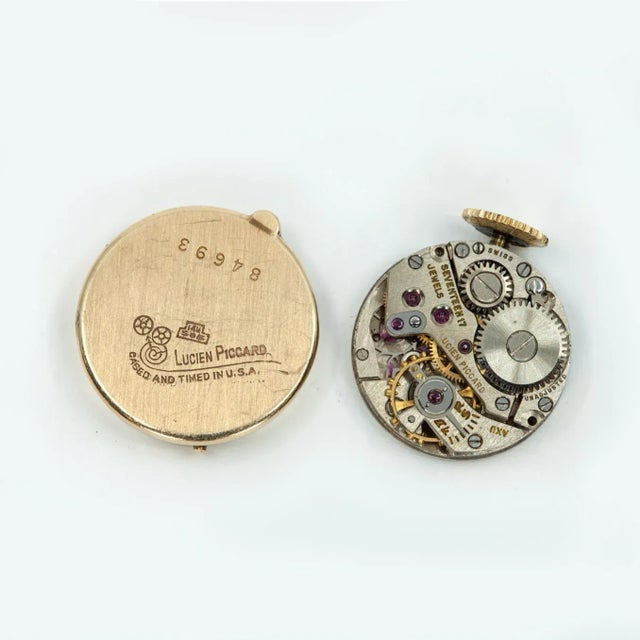 1950s Vintage Lucien Piccard 14k Pearl Multi-Color Gemstone Watch Brooch For Sale - Image 10 of 12