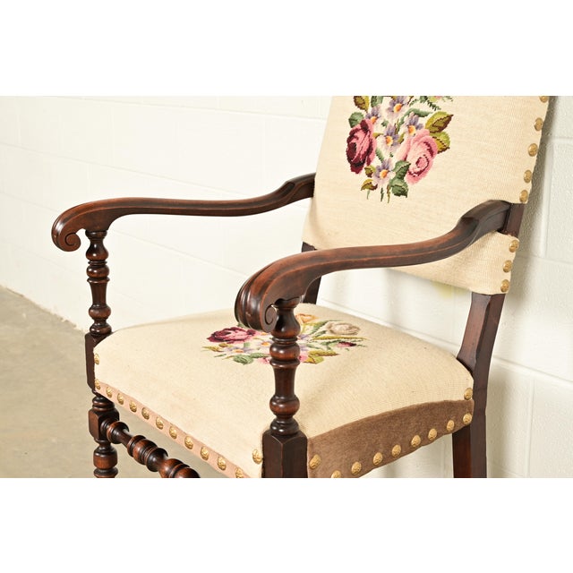 Berkey & Gay Style Antique English Jacobean Carved Walnut Library Chair, Circa 1900 For Sale - Image 9 of 14