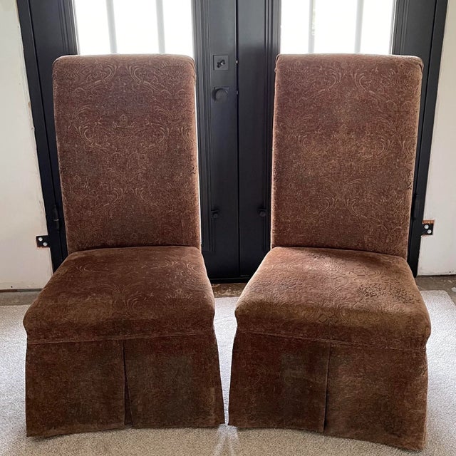 Brown Chestnut Tapestry Velvet High-Back King & Queen Chairs- a Pair For Sale - Image 8 of 9