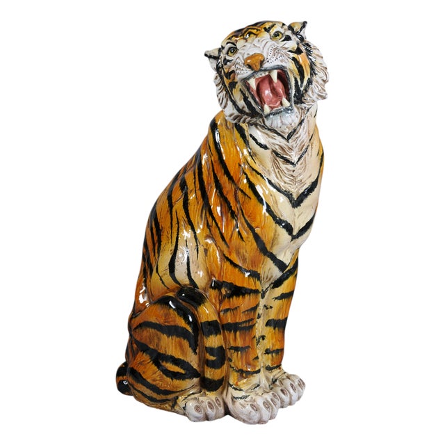 Large Italian Hollywood Regency Ceramic Tiger, 1970s For Sale