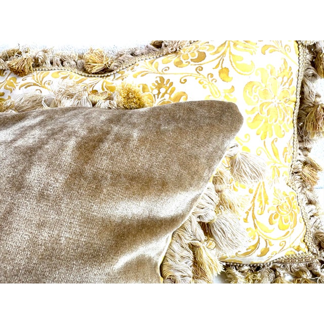 Fortuny Vintage Italian Fortuny Tasseled Floral Pillows/ a Pair For Sale - Image 4 of 9