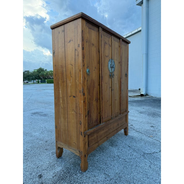 Chinese Antique 19th-Century Chinese Elmwood Multi-Door Armoire & Wedding Cabinet For Sale - Image 3 of 11