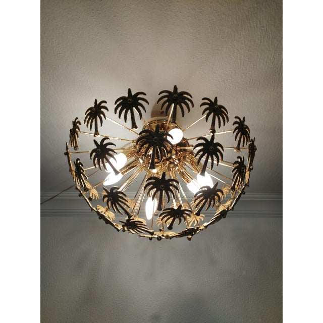Metal Vintage Solid Brass Palm Leaf Statement Chandelier Flush Mount Lighting Ceiling Light For Sale - Image 7 of 12