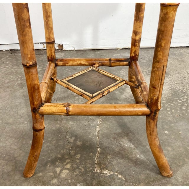 Antique Hand Painted Chinoiserie Style Scorched Bamboo Table For Sale - Image 10 of 13