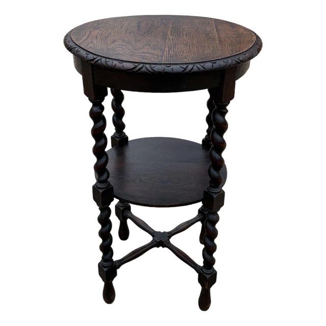 Vintage English Barley Twist Two Tier Drink Table For Sale