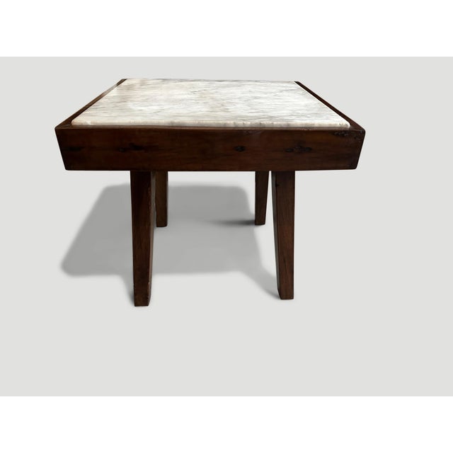 2010s Andrianna Shamaris Mid Century Marble and Wood Side Table For Sale - Image 5 of 5
